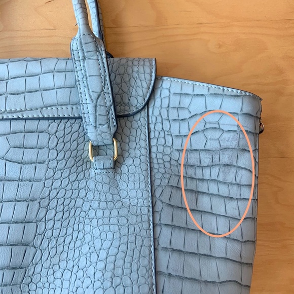 Large Baby Blue Faux Snakeskin Shoulder Tote Bag - Picture 10 of 12